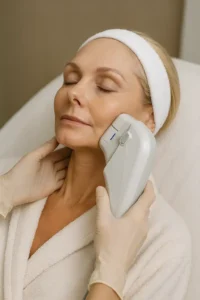 Woman receiving HIFU non surgical facelift treatment Sidcup
