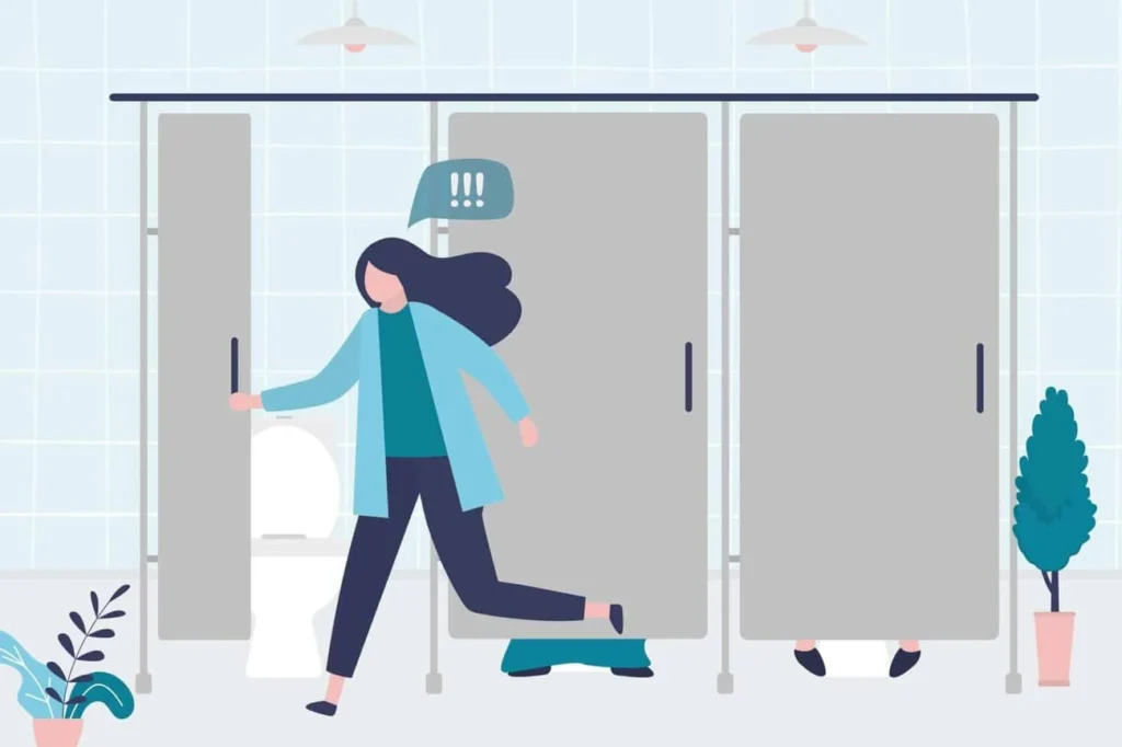 graphic of Urine incontinence Sidcup woman running to the toilet.