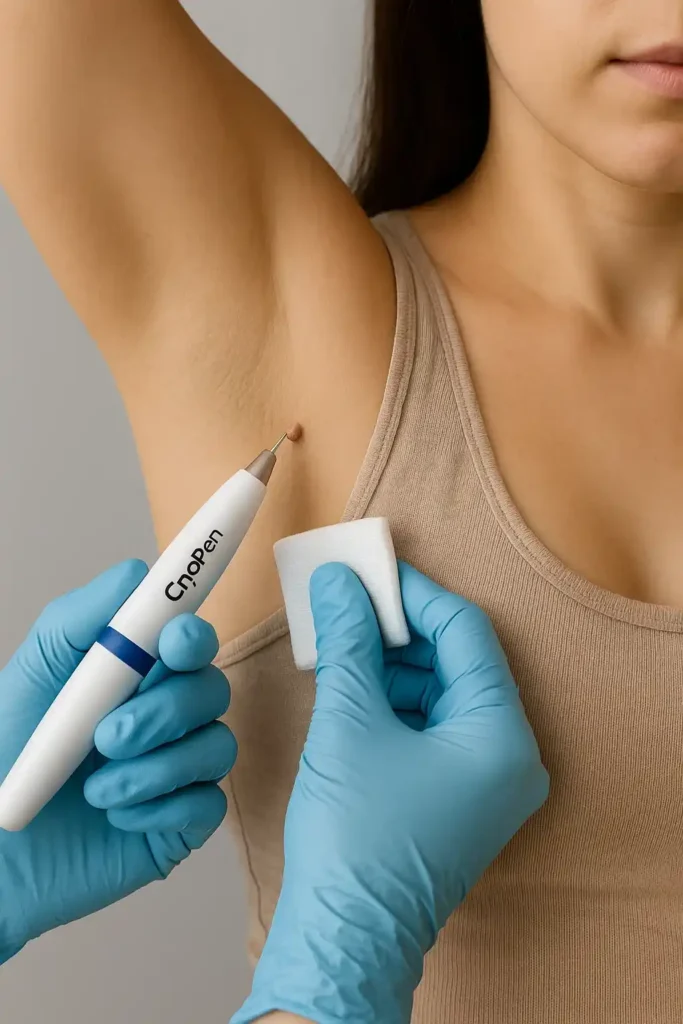 woman having cryopen to remove underarm skin tags Sidcup