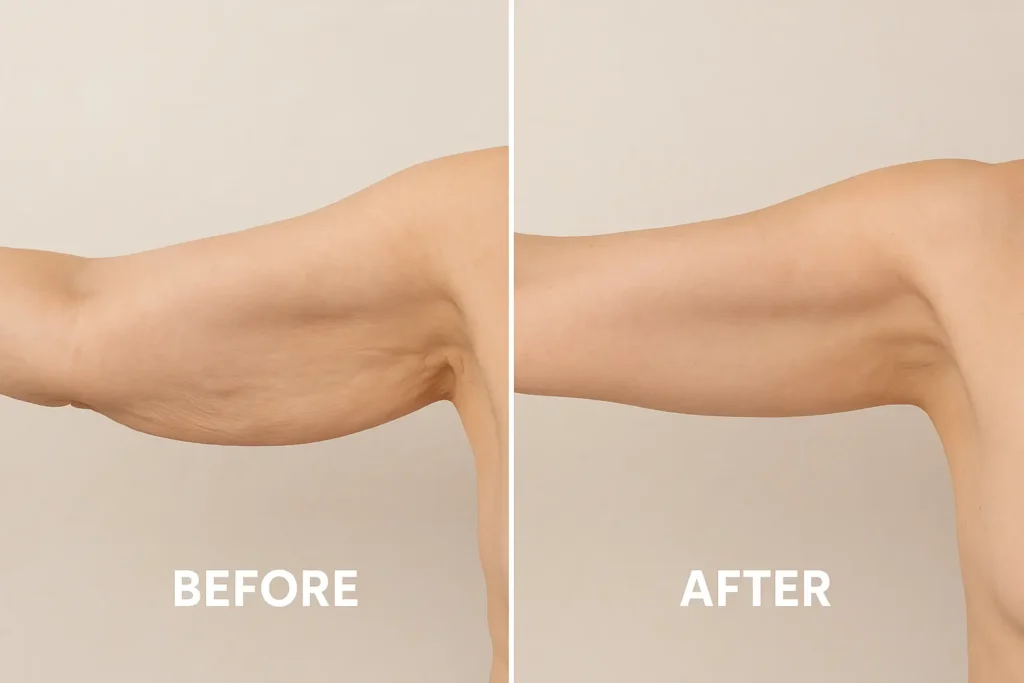 Picture of LA LIPO Sidcup before and after results of skin tightening treatment on the upper arms.